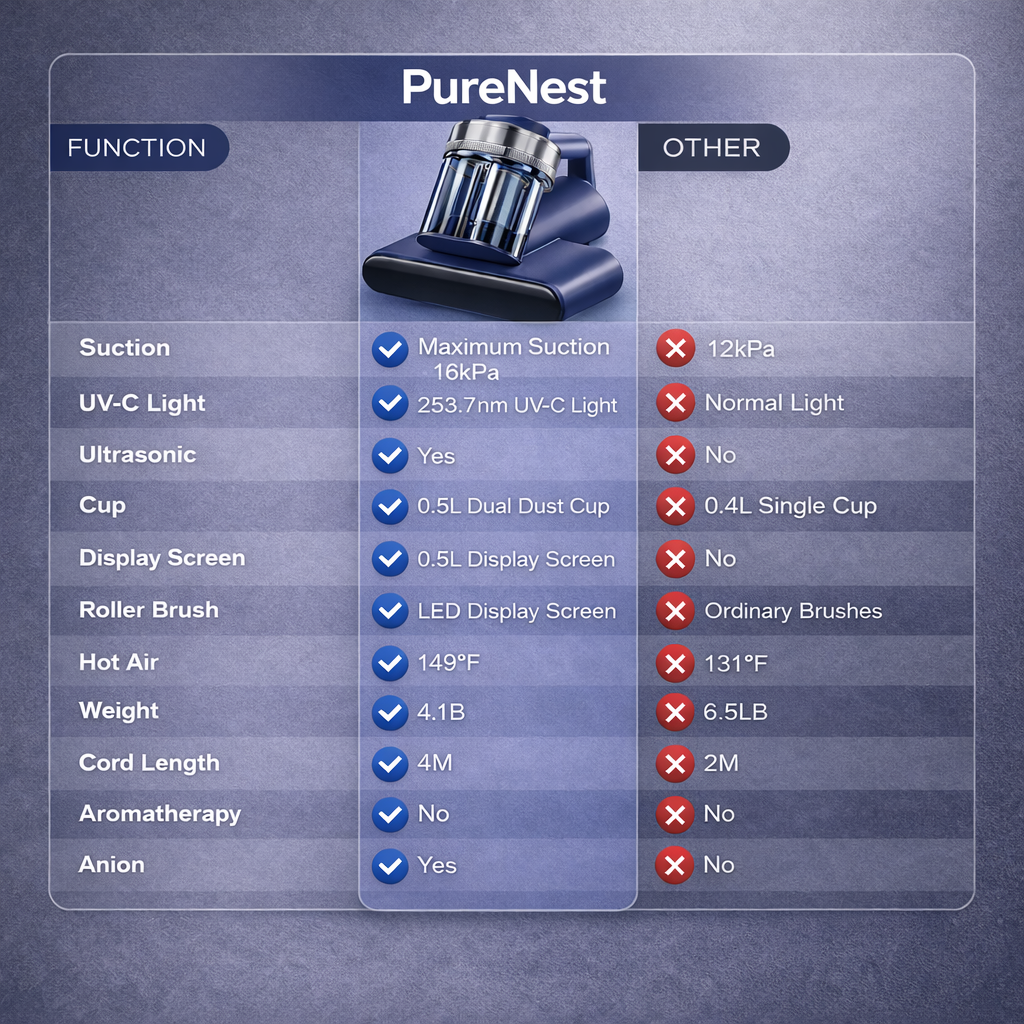 PureNest™ Mattress Vacuum Cleaner for Dust Mites Removal